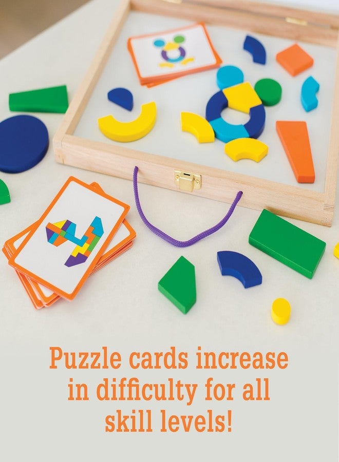 MindWare Imagination Magnets Wooden Pattern Blocks Set - Imaginative Play with magentic Shapes in a Carrying case - 42 Magnetic Solid Wooden Blocks, 50 Full-Color Laminated Puzzles - Image 4
