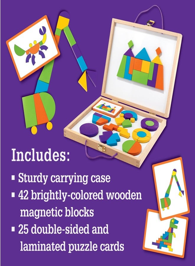 MindWare Imagination Magnets Wooden Pattern Blocks Set - Imaginative Play with magentic Shapes in a Carrying case - 42 Magnetic Solid Wooden Blocks, 50 Full-Color Laminated Puzzles - Image 5