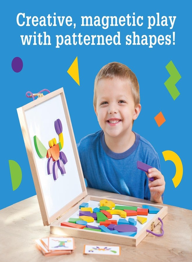 MindWare Imagination Magnets Wooden Pattern Blocks Set - Imaginative Play with magentic Shapes in a Carrying case - 42 Magnetic Solid Wooden Blocks, 50 Full-Color Laminated Puzzles - Image 3