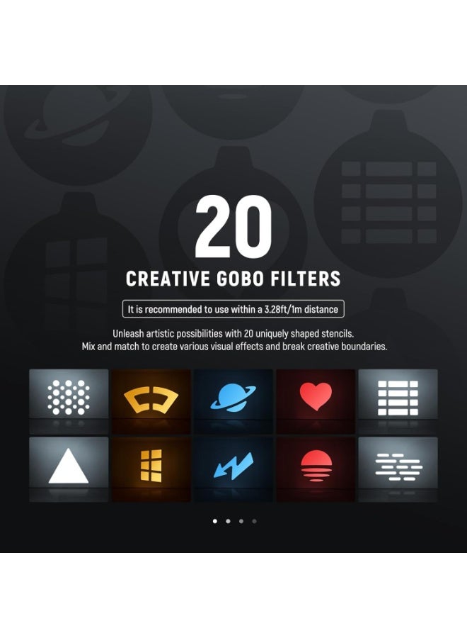 Neewer RGB Photography Torch with 4 Colours / 20 GOBO Filters / 7500 mAh 10 W Portable LED Spotlight Video Spotlight Aluminium Alloy Patterned Light at Sunset for Video - Image 3