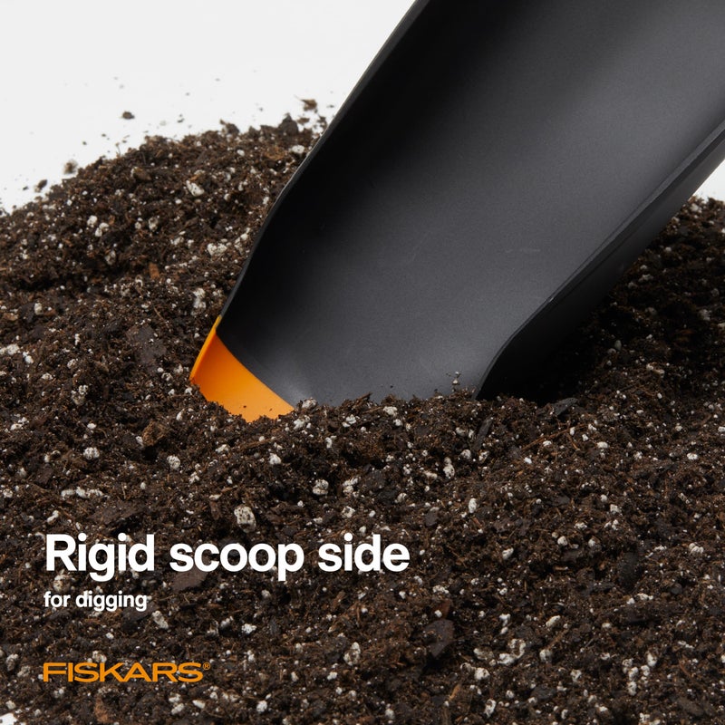 Fiskars Planting Soil Scoop & Brush Set, Dual-Sided Tool for Indoor Digging & Cleanup, Narrow Rigid End & Flexible Dustpan for Potting, Soft Bristles Sweep Debris, Recycled Plastic - Image 4