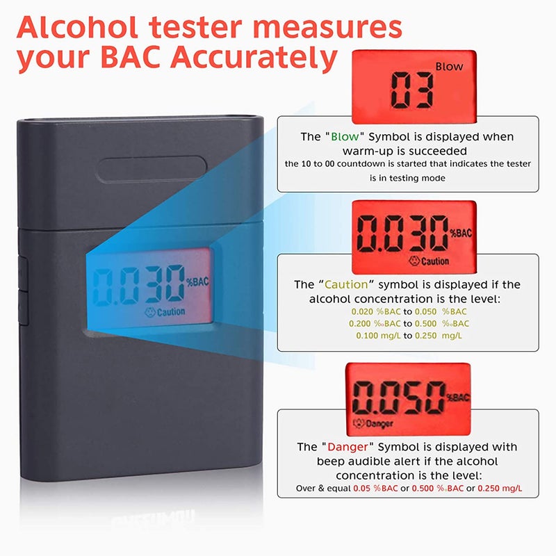 Breathalyzer, Personal Alcohol Tester with Digital Display 5 Replacement Mouthpiece - Image 3