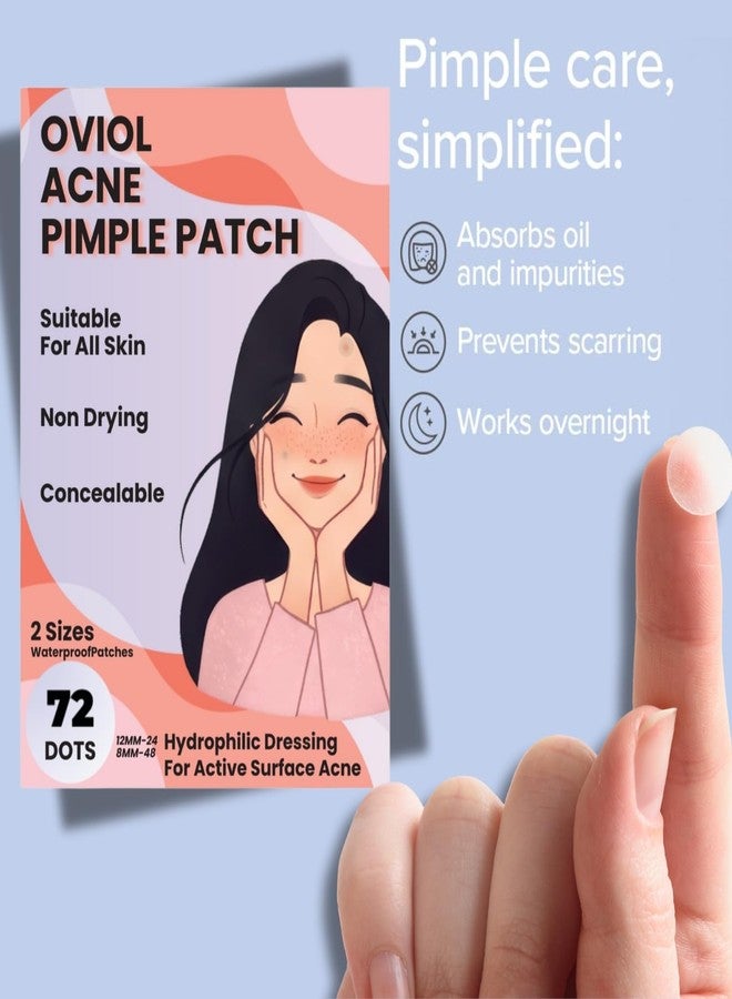 OVIOL Acne Pimple Patch for Face (72 dots) | Waterproof Patches for Active Acne | Absorbs Pimple Overnight and Reduces Excess Oil | Facial Patches with 100% Hydrocolloid (72 PATCHES) - Image 3