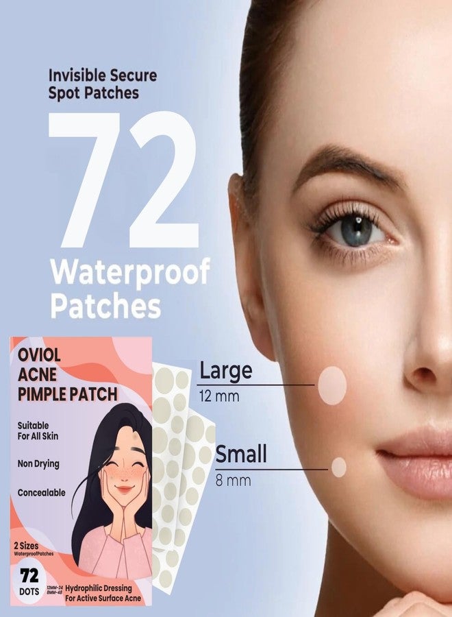 OVIOL Acne Pimple Patch for Face (72 dots) | Waterproof Patches for Active Acne | Absorbs Pimple Overnight and Reduces Excess Oil | Facial Patches with 100% Hydrocolloid (72 PATCHES) - Image 2