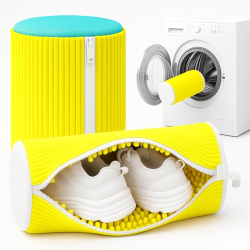 LAXIS® Shoe Washing Machine Bag to Wash Shoes in Washing Machine Shoe Laundry Bags for Sneakers, Reusable Shoe Cleaning Bag for All Shoe Sizes Fluffy Fiber with Side Zip - Yellow - Image 1
