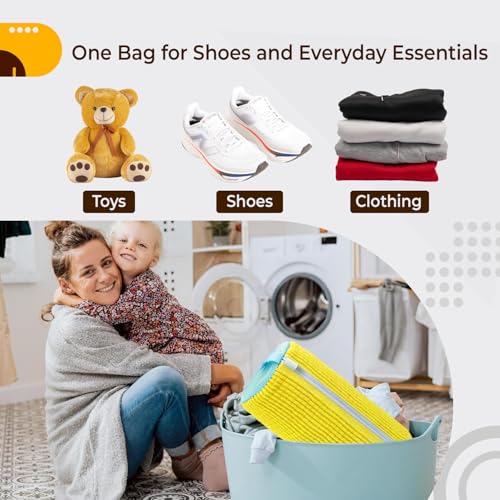 LAXIS® Shoe Washing Machine Bag to Wash Shoes in Washing Machine Shoe Laundry Bags for Sneakers, Reusable Shoe Cleaning Bag for All Shoe Sizes Fluffy Fiber with Side Zip - Yellow - Image 4