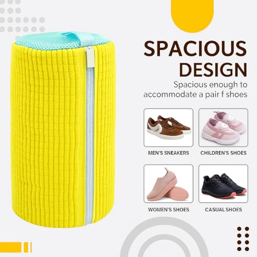 LAXIS® Shoe Washing Machine Bag to Wash Shoes in Washing Machine Shoe Laundry Bags for Sneakers, Reusable Shoe Cleaning Bag for All Shoe Sizes Fluffy Fiber with Side Zip - Yellow - Image 3