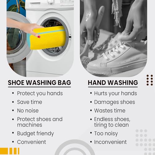 LAXIS® Shoe Washing Machine Bag to Wash Shoes in Washing Machine Shoe Laundry Bags for Sneakers, Reusable Shoe Cleaning Bag for All Shoe Sizes Fluffy Fiber with Side Zip - Yellow - Image 5