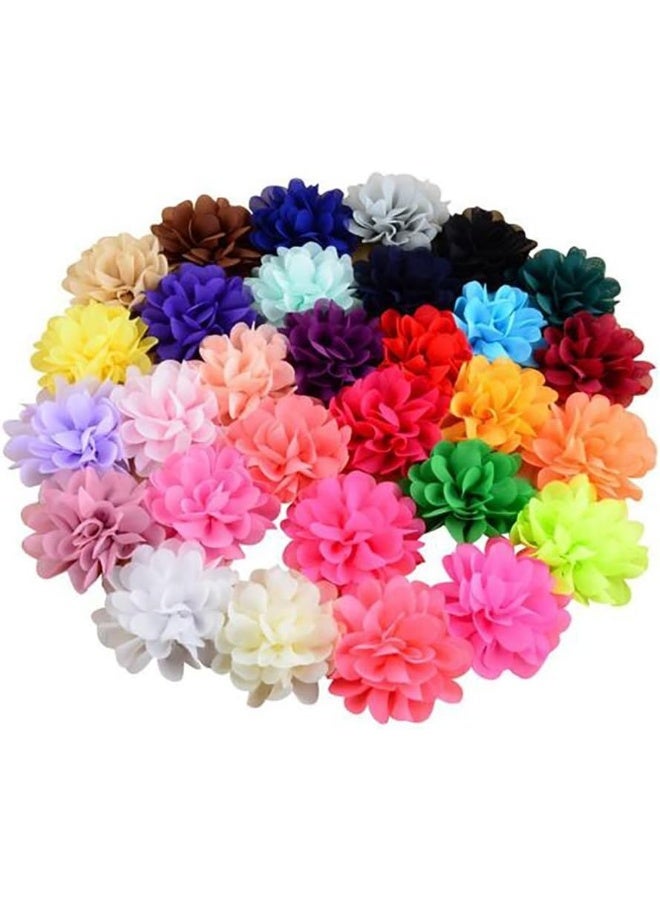 Fodattm فلايوت 30 قطعة زهور شيفون نسائية وفتيات بألوان صلبة 4 بوصة، أشرطة رأس زهور ديكور زفاف - Image 1