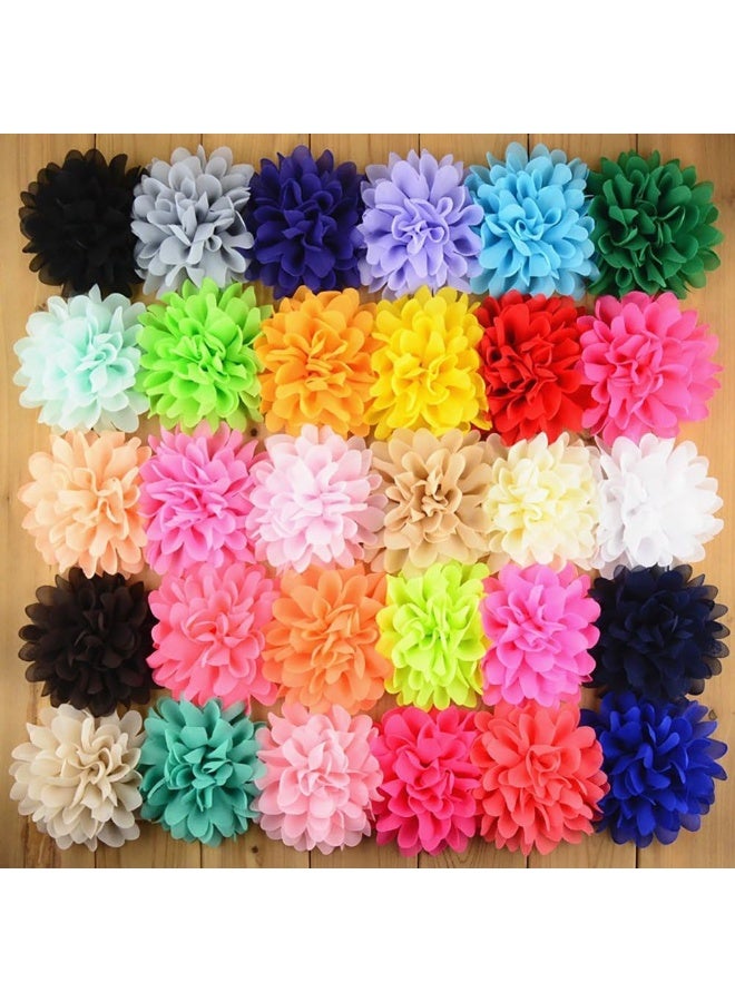 Fodattm فلايوت 30 قطعة زهور شيفون نسائية وفتيات بألوان صلبة 4 بوصة، أشرطة رأس زهور ديكور زفاف - Image 2