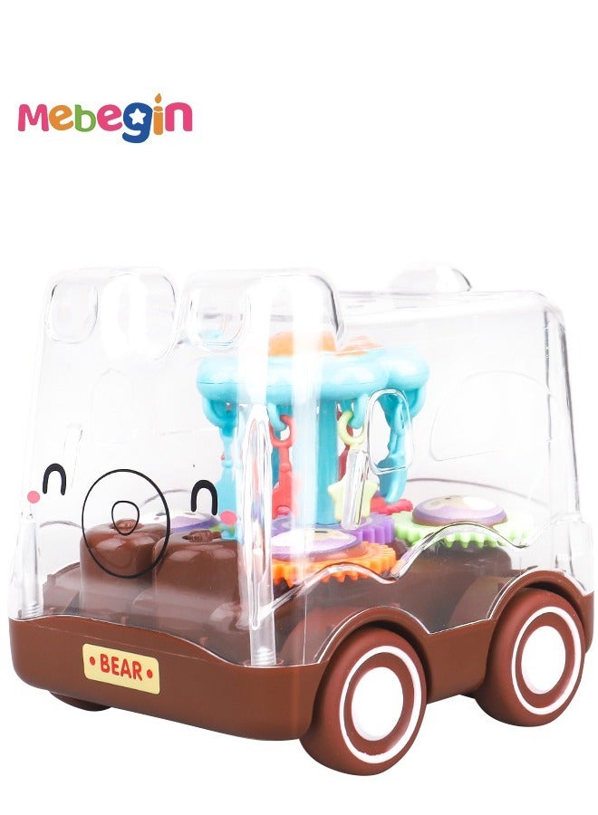 ميبيجين 4 قطع من ألعاب سحب التروس، سيارة لعبة شفافة مع تروس متحركة ملونة مرئية، حافلة سحب ذات جمود حيواني كرتوني، لعبة مركبة رائعة للأطفال، تحفز الإبداع وتنسيق اليد والعين، مصنوعة من مادة أكريلونتريل بوتادين ستايرين عالية الجودة، خالية من مادة البيسفينول أ. - Image 5