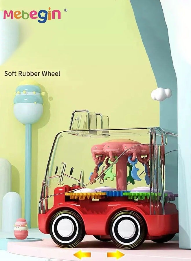 ميبيجين 4 قطع من ألعاب سحب التروس، سيارة لعبة شفافة مع تروس متحركة ملونة مرئية، حافلة سحب ذات جمود حيواني كرتوني، لعبة مركبة رائعة للأطفال، تحفز الإبداع وتنسيق اليد والعين، مصنوعة من مادة أكريلونتريل بوتادين ستايرين عالية الجودة، خالية من مادة البيسفينول أ. - Image 3
