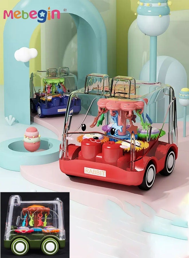 ميبيجين 4 قطع من ألعاب سحب التروس، سيارة لعبة شفافة مع تروس متحركة ملونة مرئية، حافلة سحب ذات جمود حيواني كرتوني، لعبة مركبة رائعة للأطفال، تحفز الإبداع وتنسيق اليد والعين، مصنوعة من مادة أكريلونتريل بوتادين ستايرين عالية الجودة، خالية من مادة البيسفينول أ. - Image 4