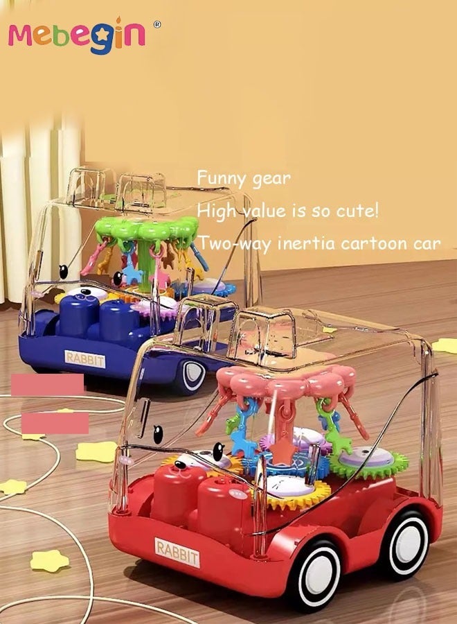ميبيجين 4 قطع من ألعاب سحب التروس، سيارة لعبة شفافة مع تروس متحركة ملونة مرئية، حافلة سحب ذات جمود حيواني كرتوني، لعبة مركبة رائعة للأطفال، تحفز الإبداع وتنسيق اليد والعين، مصنوعة من مادة أكريلونتريل بوتادين ستايرين عالية الجودة، خالية من مادة البيسفينول أ. - Image 2