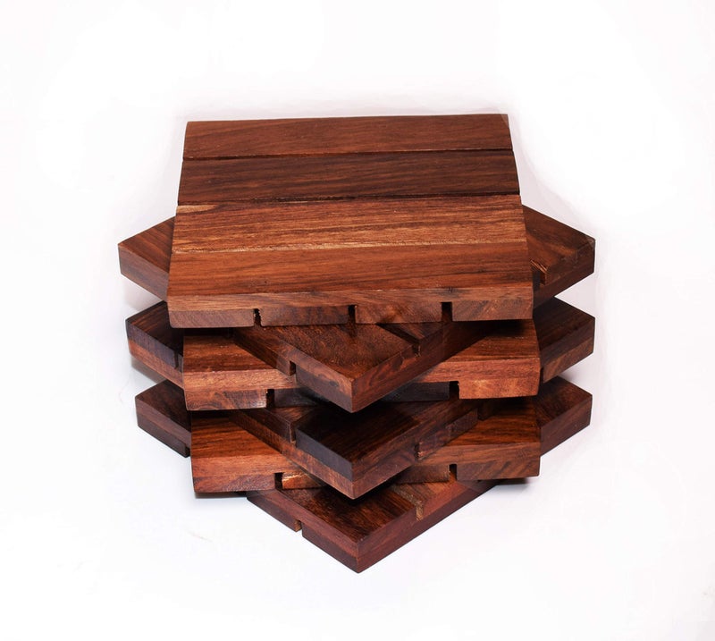 Hashcart Natural Sheesham Wood Coasters for Beer Cans/Coffee Mugs (Set of 6) - Image 4