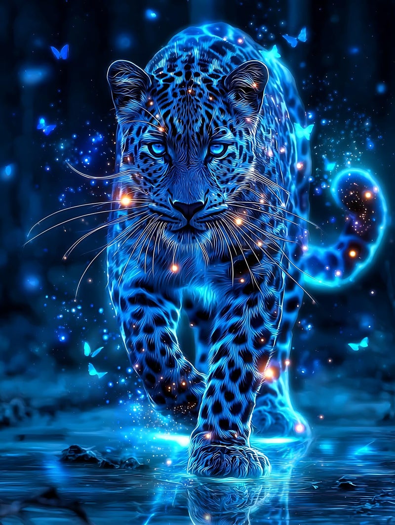 Ohhvvow Glowing Cheetah Diamond Painting Kits for Adults, 12x16 Inch 5D DIY Full Round Drill Diamond Art Dots for Home Wall Decor, Gift for DIY Craft Lovers & Beginners - Image 1