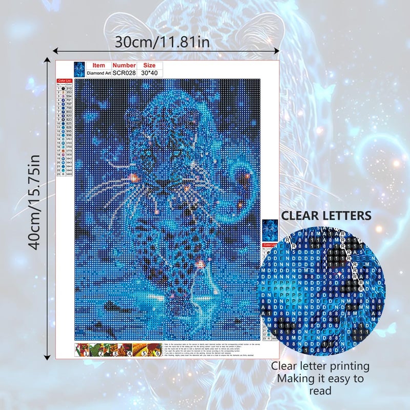 Ohhvvow Glowing Cheetah Diamond Painting Kits for Adults, 12x16 Inch 5D DIY Full Round Drill Diamond Art Dots for Home Wall Decor, Gift for DIY Craft Lovers & Beginners - Image 2