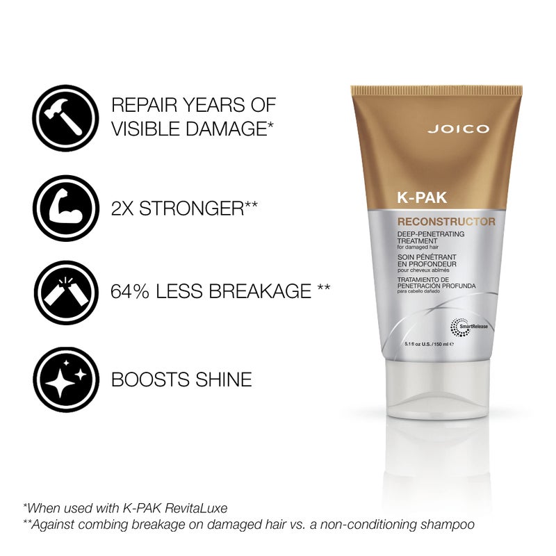 JOICO K-PAK Reconstructor Deep-Penetrating Treatment | For Damaged Hair | Repair & Strengthen Strands | Rebuild & Fortify Damaged Hair | Improve Elasticity | With Keratin & Arginine | 5.1 Fl Oz (Pack of 2) - Image 2