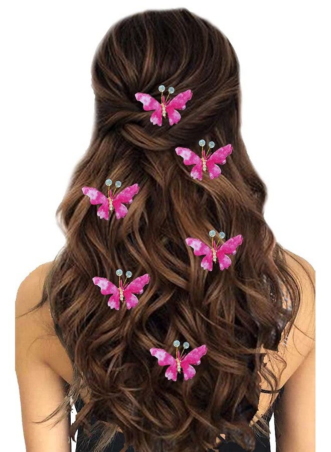 توهج الشعر دبوس شعر على شكل فراشة صناعية للبنات والنساء/اكسسوارات شعر وجودابين شعر للنساء وردي غامق، 2232، عبوة من 6 دبابيس - Image 1