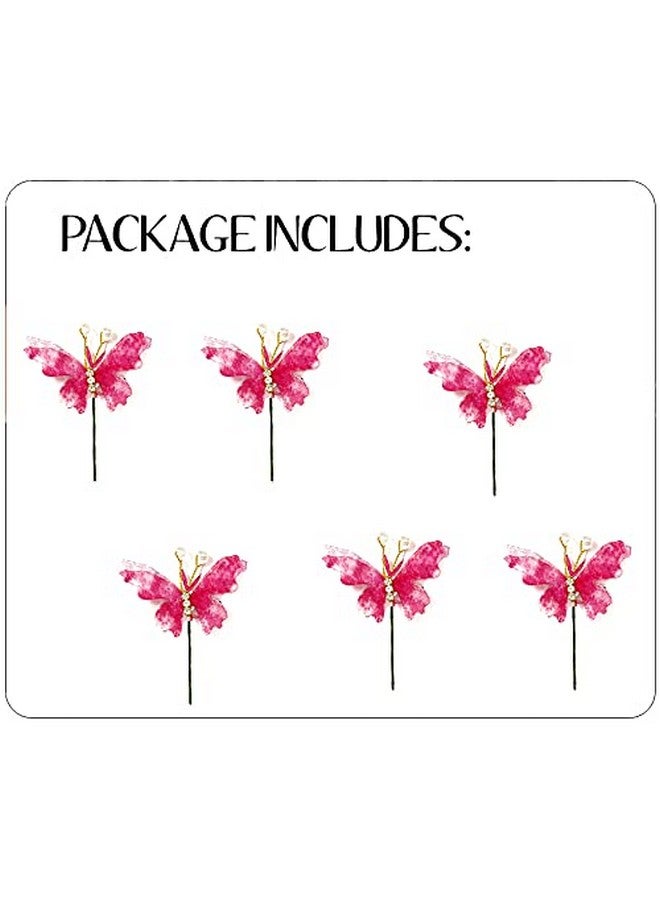 توهج الشعر دبوس شعر على شكل فراشة صناعية للبنات والنساء/اكسسوارات شعر وجودابين شعر للنساء وردي غامق، 2232، عبوة من 6 دبابيس - Image 5