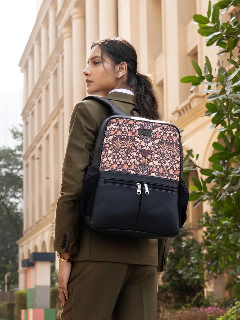 ZOUK حقيبة ظهر مكتبية للرجال من كشمير بلومز مزينة بطبعة زهور من الجوت والجلد النباتي متعددة الألوان صديقة لنقاط التفتيش لحواسيب محمولة بحجم 15.6 إنش - Image 2