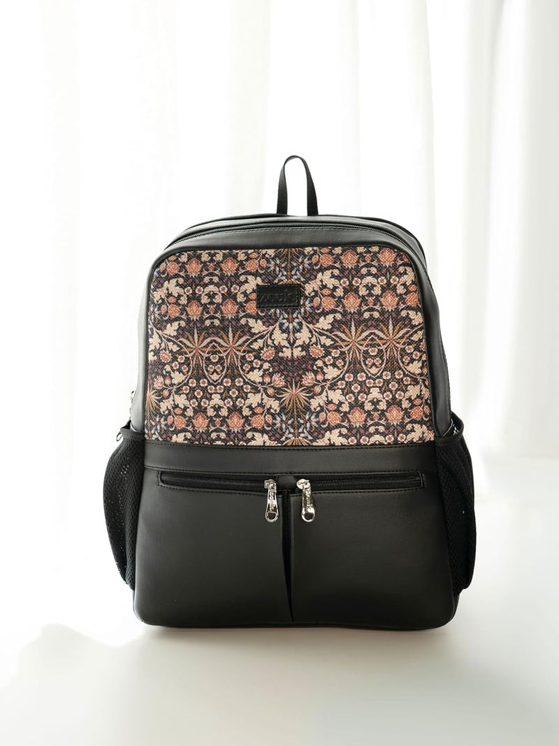 ZOUK حقيبة ظهر مكتبية للرجال من كشمير بلومز مزينة بطبعة زهور من الجوت والجلد النباتي متعددة الألوان صديقة لنقاط التفتيش لحواسيب محمولة بحجم 15.6 إنش - Image 3