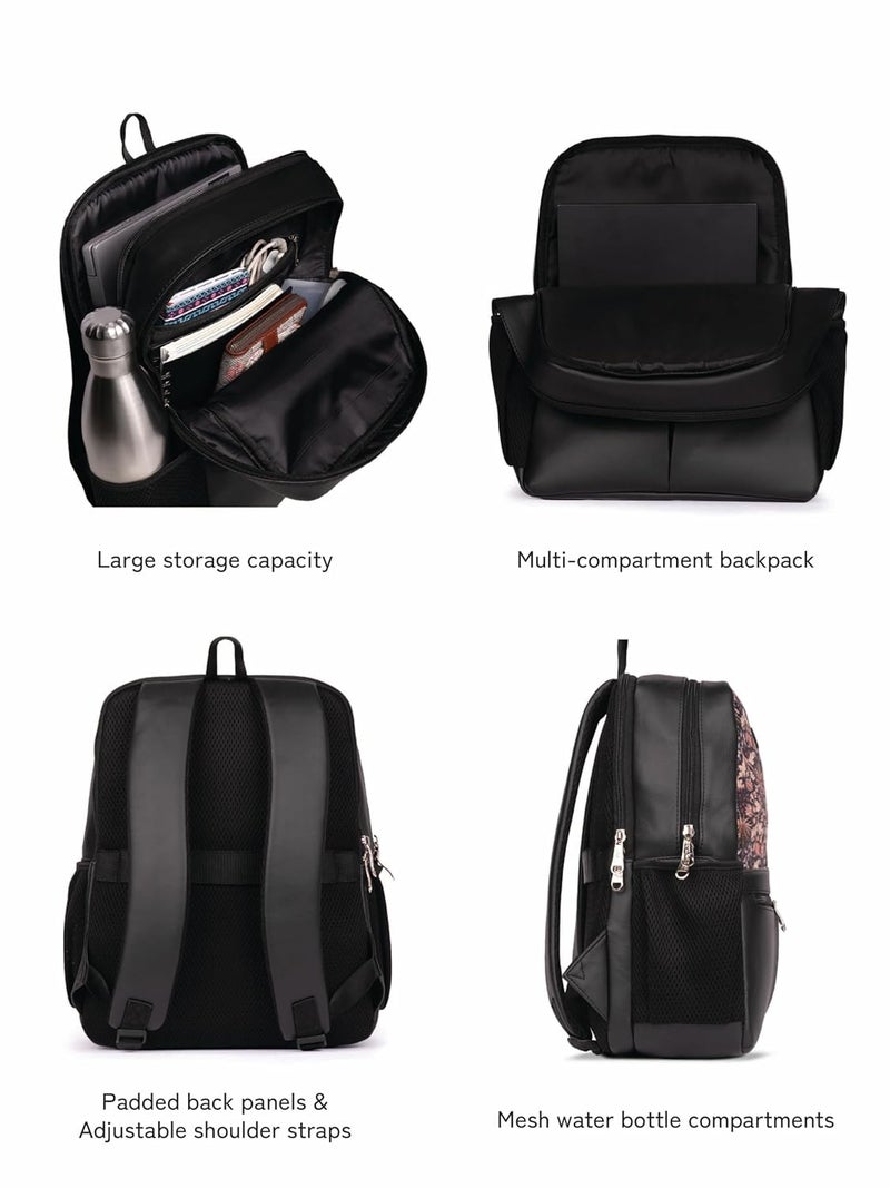 ZOUK حقيبة ظهر مكتبية للرجال من كشمير بلومز مزينة بطبعة زهور من الجوت والجلد النباتي متعددة الألوان صديقة لنقاط التفتيش لحواسيب محمولة بحجم 15.6 إنش - Image 5