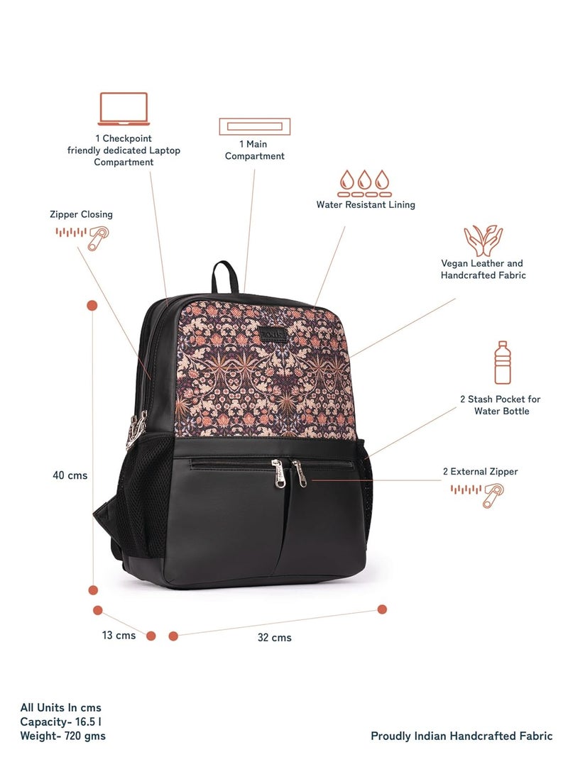 ZOUK حقيبة ظهر مكتبية للرجال من كشمير بلومز مزينة بطبعة زهور من الجوت والجلد النباتي متعددة الألوان صديقة لنقاط التفتيش لحواسيب محمولة بحجم 15.6 إنش - Image 4