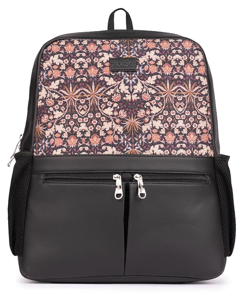 ZOUK حقيبة ظهر مكتبية للرجال من كشمير بلومز مزينة بطبعة زهور من الجوت والجلد النباتي متعددة الألوان صديقة لنقاط التفتيش لحواسيب محمولة بحجم 15.6 إنش - Image 1