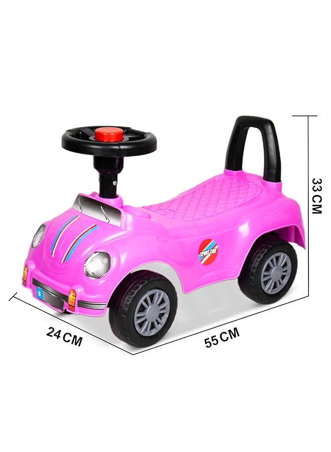 IToys Kids Ride On Push Car Pink 55 X 24 X 33 Cm With Steering Wheel - Image 3
