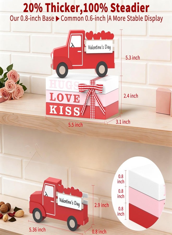 OLANRUN Valentines Day Decorations, Handmade Wooden Heart Valentine Table Decor with 3 Books, 3D Truck, Valentines Day Decor for Indoor, Home Office Table Centerpieces Tiered Tray Bedroom Mantel - Image 2