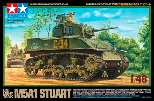 Tamiya 32606 148 US M5A1 Stuart Light Tank 1 Model Kit Plastic Kit Assembly Kit Detailed Replica Medium Green - Image 1