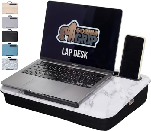 GORILLA GRIP Laptop Lap Desk with Phone Holder Pillow Cushion Desks Fit Laptops up to 156 Gifts for Home Portable Travel Workstation Tray Ledge Keep Computers in Place Marble Pattern - Image 1