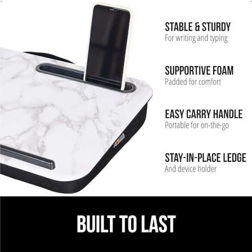 GORILLA GRIP Laptop Lap Desk with Phone Holder Pillow Cushion Desks Fit Laptops up to 156 Gifts for Home Portable Travel Workstation Tray Ledge Keep Computers in Place Marble Pattern - Image 3