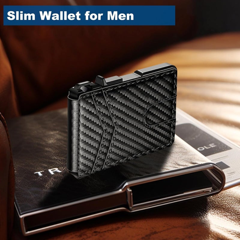 ZALVEX Wallet for Men, Mens Minimalist Wallet 9-13 Cards, Slim Compact Wallet with Money Clip & ID Window, RFID Blocking Smart Pop Up Card Wallet, Metal Aluminum Credit Card Holder Bifold Wallet - Image 2