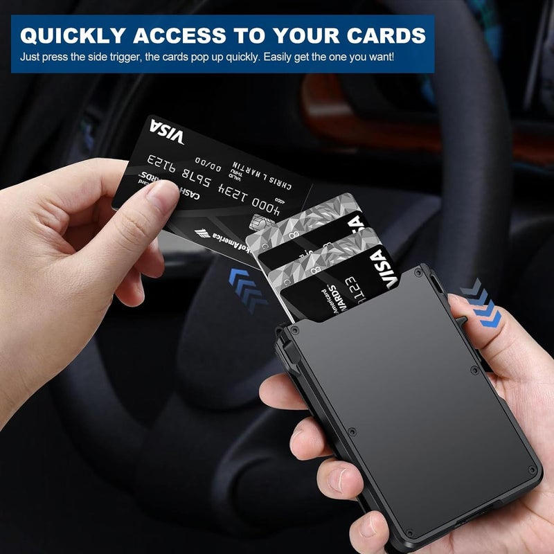 ZALVEX Wallet for Men, Mens Minimalist Wallet 9-13 Cards, Slim Compact Wallet with Money Clip & ID Window, RFID Blocking Smart Pop Up Card Wallet, Metal Aluminum Credit Card Holder Bifold Wallet - Image 3