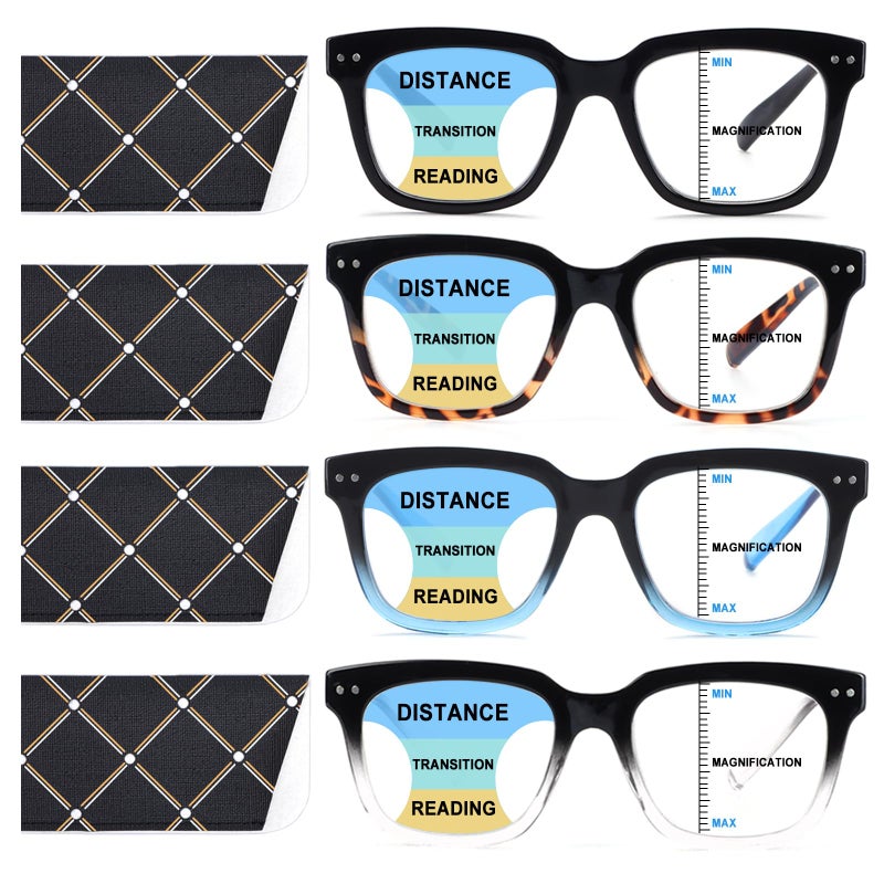 CHOFILORD Progressive Multifocus Reading Glasses for Women Men Blue Light Blocking Spring Hinge Square Computer Readers 4 Pack Mixed A 125 Diopters - Image 2