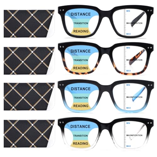 CHOFILORD Progressive Multifocus Reading Glasses for Women Men Blue Light Blocking Spring Hinge Square Computer Readers 4 Pack Mixed A 125 Diopters - Image 1