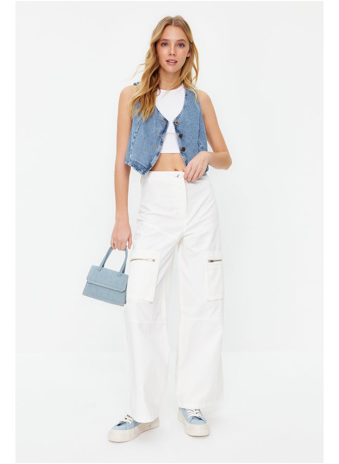 trendyol - White Zipper Detailed High Waist Wide Leg Jeans TWOSS24JE00094 - Image 1