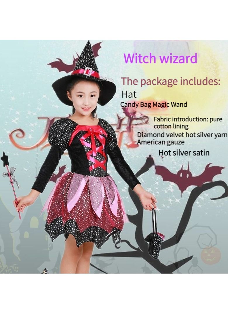 M MIAOYAN M MIAOYAN Halloween children's costume girls costume witch cloak elf magic skirt children's costume cos costume  - Image 2