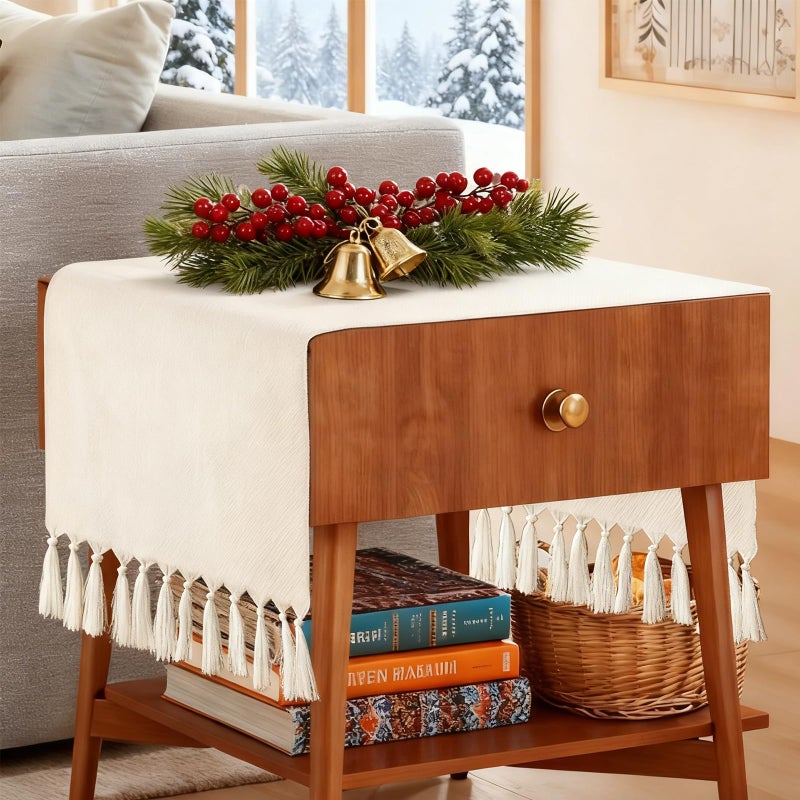 yuboo 36 Inches Boho Nightstand Dresser Cover Top for Bedroom, Short Cream Small Farmhouse Coffee Table Runner , Rustic Table Cover for Bedside Table, End Table, Nightstands, TV, Spring Table Decor - Image 5