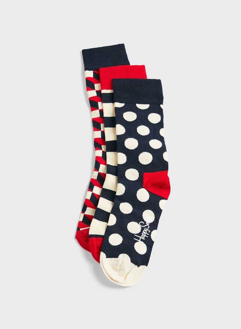 Happy Socks 3 Pack Classic Navy Socks Gift Set
