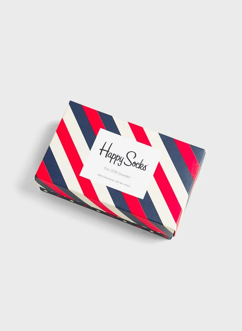 Happy Socks 3 Pack Classic Navy Socks Gift Set