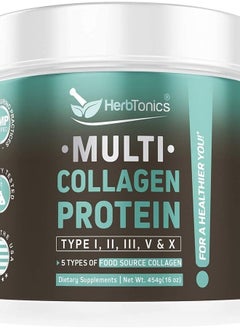 Herbtonics Multi Collagen Protein Powder Collagen Peptides Type (1,2,3,5 and 10) A Quality Blend of Grass-Fed Chicken, Wild Fish, Egg Hydrolyzed Collagen Bovine…  - Image 1