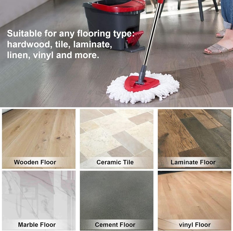 BeiLan Spin Mop Replacement Head with 1 Rotating Mop Base and 1 Handle - EasyWring Mop Refills with Handle Compatible with Triangle Spin Mop,Microfiber Spin Mops for Floor Cleaning - Image 4