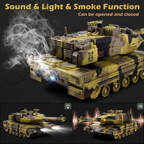Supdex 124 RC Tank 24Ghz Remote Control Army Tank with 360Rotating Turret Auto Demo Sound Smoke Light Military Vehicles Model Gift for Boys 68 - Image 5