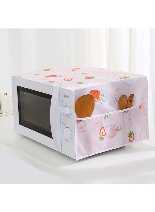 Pink Strawberry Heart Pattern PVC Microwave Dust Cover Waterproof Oil Proof Home Appliance Protector - Image 3