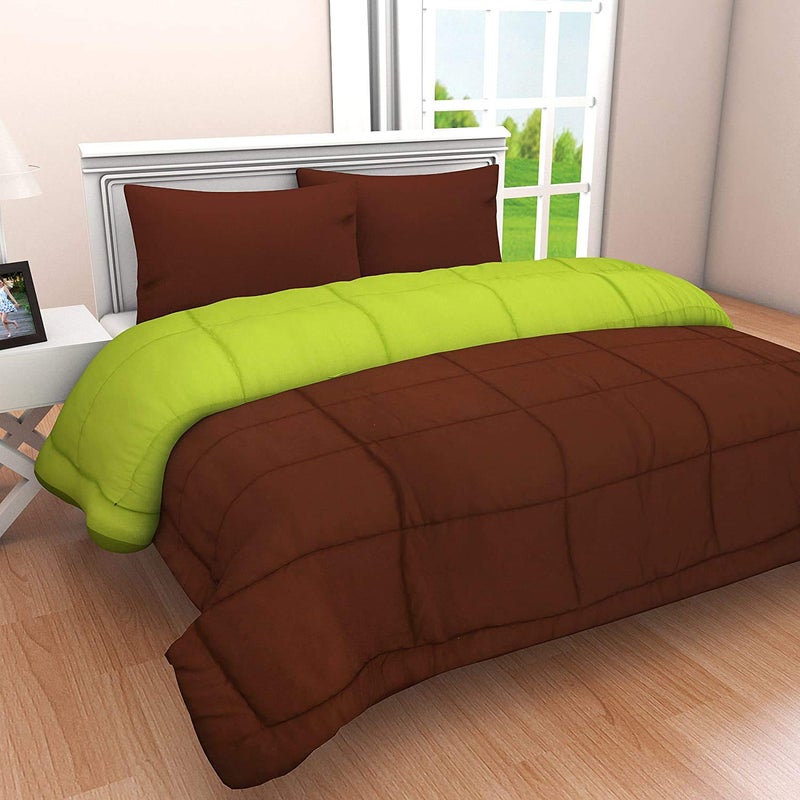 SHOPINGTRADE Microfibre Reversible Comforter, Double Bed 250 GSM (Multicolour8) Brown & Green - Image 2