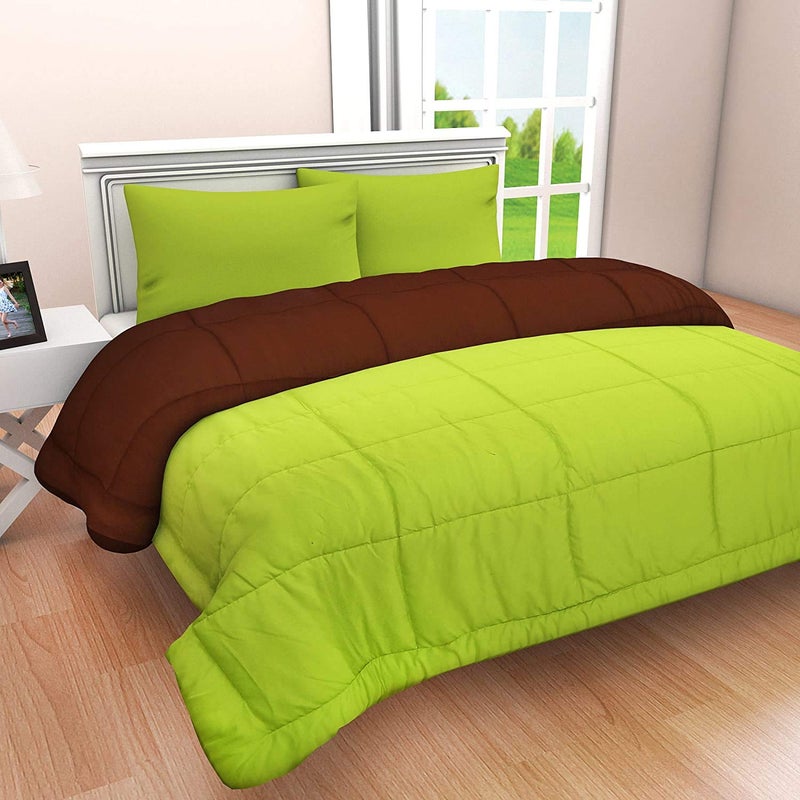 SHOPINGTRADE Microfibre Reversible Comforter, Double Bed 250 GSM (Multicolour8) Brown & Green - Image 4
