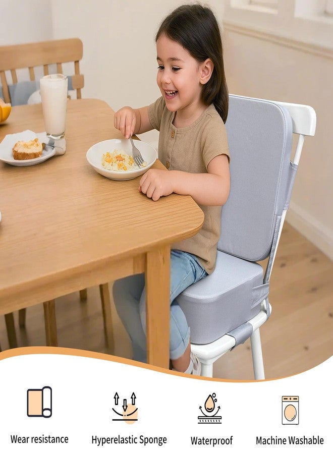 Acxseo Toddler Booster Seat for Dining Table with Backrest and Adjustable Straps, Waterproof Oxford Foam Cushion with Non-Slip Bottom, Portable Chair Booster for Kitchen Use (Grey) - Image 5